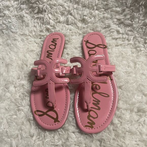 Sam Edelman  CarterSynthetic patent pink slip on thong Sandals. SZ 7Rubber soles - Picture 2 of 8